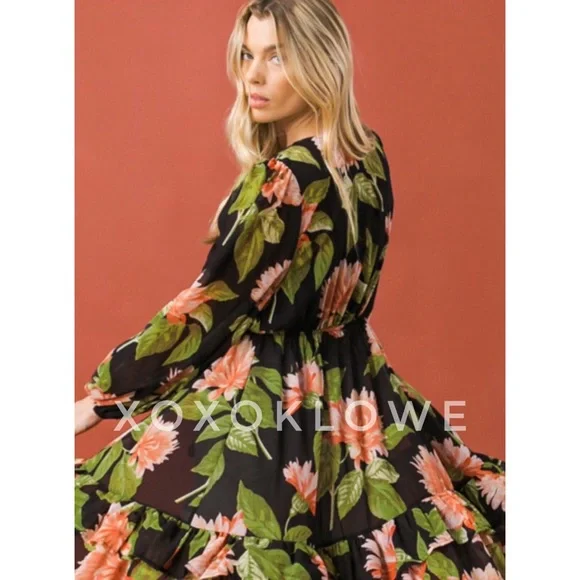 Flying Tomato Tropical Print Duster | Tie Waist Tiered Maxi Top - Picture 10 of 12